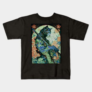 Art Nouveau Psychedelic Samurai Panther Ninja Kids T-Shirt